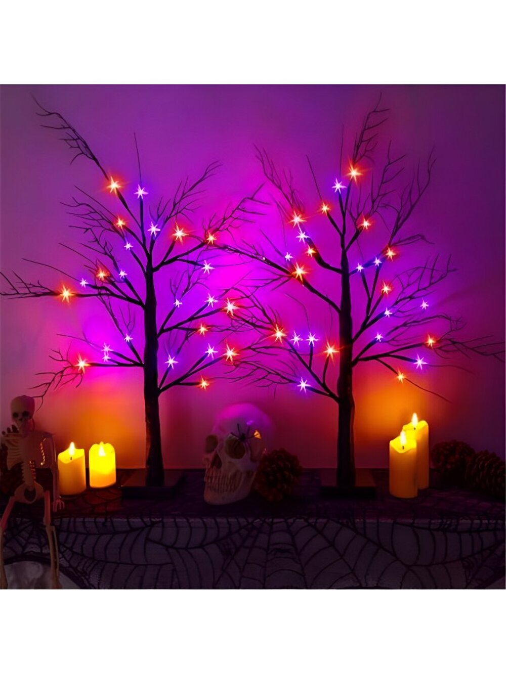2Pack 24 Inch Halloween Spooky Tree with Lights, Lighted Tabletop Black Tree